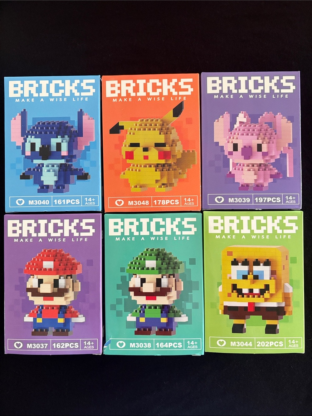 Building Bricks Toy Set - Assorted Characters SpongeBob, Pikachu, Mario, Stitch